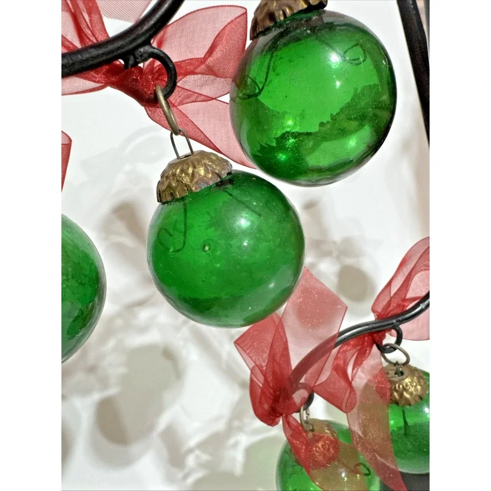 Vintage Black Christmas Candelabra With Green And Brass Ornaments 3 Candlesticks